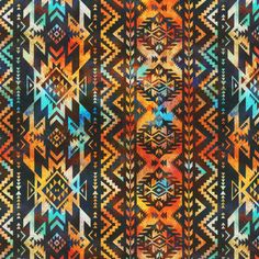 an abstract pattern made up of different colors and patterns on black fabric with multicolored lines