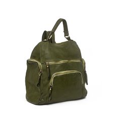 This is part of the Italian Washed Leather Collection. All made in Florence Italy. Colors: Dark Olive Features: This backpack is made in the softest buttery leather It just moulds to your body. It has one main zipper section, two front zipper pockets a zipper pocket on each side, a top handle and adjustable back straps. Inside there is a zipper pocket in the main compartment. Dimensions: (LxWxH) 10 in x 5 in x 13 in (sizes are approximate, because of the washing process no 2 bags are identical) Green Leather Backpack For Travel, Green Leather Backpack For Travel With Zipper, Green Leather Backpack For Travel With Zipper Closure, Green Leather Backpack With Zipper Closure, Green Soft Leather Backpack, Green Leather Satchel Backpack With Zipper, Green Leather Satchel Backpack With Zipper Closure, Green Soft Leather Travel Backpack, Green Leather Backpack