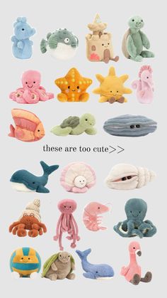 Clam Jelly Cat, Jelly Cat Turtle, Jelly Cat Toys, Jelly Cat Animals, Jellycat Sea Creatures, Seal Jellycat, Summer Jelly Cats, Beachy Jellycats, Flamingo Jellycat