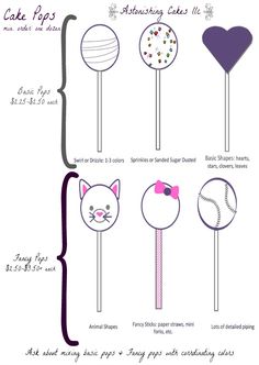 the instructions for making cat lollipops are shown in purple and white colors