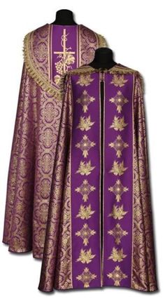 Purple and gold cope The cope is made of embroidered stripes Made of lightweight and pleasant to the touch material. High quality product of a Polish manufacturer of liturgical vestments. Length about 148 cm / 58.3 inches Cope made with great care and attention to detail, Made of airy fabric. Buying this cope, you receive not only high quality workmanship, but above all beauty enriching the liturgy. Liturgical Vestments, Embroidered Stripes, Purple Set, Purple Gold, Poland, Violet, Bathing Beauties, Stripes, Music Clothes