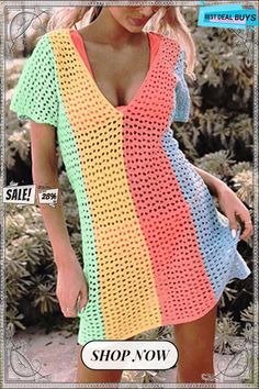 Ocean Whimsy Colorblock Crochet Cover Up Dress Colorblock Crochet, Crochet Cover Up Dress, Crochet Long Dresses, Crochet Cover, Crochet Cover Up, Cover Up Dress, Crochet Fashion, Crochet Clothes, Women's Fashion Dresses