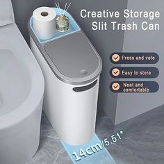 an image of a toilet and trash can with instructions on how to use it in the bathroom