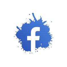 the facebook logo with blue paint splatters on it's bottom and bottom corner