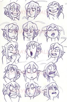 some cartoon faces with different expressions and facial expressions, all drawn in one drawing technique