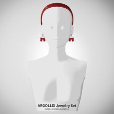 a white mannequin with red earrings on it's head and the words argollix jewelry set