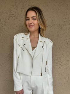 Generation Love Cosita Crepe Moto Jacket - White Fashion Forward Outfits, Edgy Design, Crepe Top, Chic Top, Fashion Icon, Crepe Fabric, Moto Jacket, Crop Tank, Gold Hardware