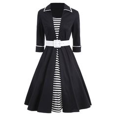 Vintage Striped Pin Up Skater Dress - Black - 3B38292315 - Original Design-Women's Clothing  #OriginalDesignWomensClothing #Original #DesignWomen's #Clothing Vintage Dresses Cheap, Fashion Dresses Casual, Vintage Style Dresses, Evening Attire, Cheap Dresses, Retro Dress, Skater Dress, Designer Outfits Woman, Dress Patterns