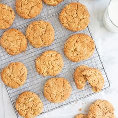 freshly baked cookies cooling on a wire rack