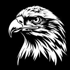 an eagle's head is shown in black and white on a dark background,