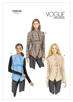 two women's jackets and one woman's blouse sewing pattern, with the same design