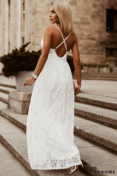 White Floral Lace Open Back Maxi Party Dress | IFYHOME Floral Lace Crochet, Maxi Party Dress, High Waist Maxi Dress, Crochet Maxi Dress, Crochet Maxi, High Heels Sandals, Body Proportions, White Dress Party, Lace Crochet