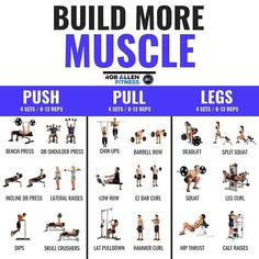 a poster showing how to build more muscle with dumbs and push ups on the chest