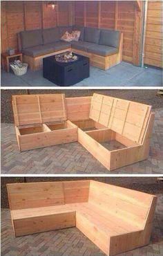 three pictures of different types of furniture made out of pallet boards and wooden planks