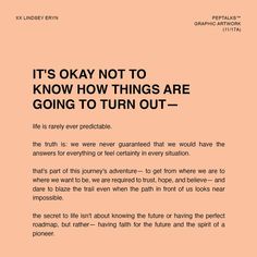 an orange and black book cover with the words it's okay not to know how things are going to turn out