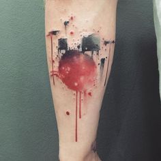 a man's leg with blood dripping down it and the words love on it