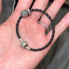 Black Leather Pandora Bracelet, With All Charms Included. Pandora Leather Bracelet, Jewelry Pandora, Bracelet Black, Pandora Bracelet, Pandora Jewelry, Womens Jewelry Bracelets, Leather Bracelet, Black Leather, Charms