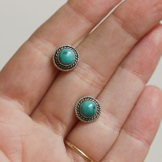 These .925 Sterling Turquoise Post earrings are the perfect size and just the right amount of detail - a boho jewelry staple! Two, graduated .925 Sterling Silver twist wires embellish the Turquoise stones and are the perfect accent for what we call our Western Turquoise Posts. They are available in the shop in many stones. Just a perfect little design ... why not spread the love. Post earrings are a staple of any jewelry wardrobe. These posts are the quintessential turquoise studs -- gorgeous, n Bohemian Turquoise Earrings Stamped 925, Western Turquoise, Boho Turquoise, Blue Stud Earrings, Jewelry Wardrobe, Jewelry Staples, Pink Studs, Love Post, Sacred Stones