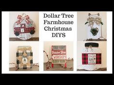 dollar tree farmhouse christmas diy's are featured in this postcard collage