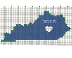 a cross stitch pattern with the shape of a heart on it's map and words that read home