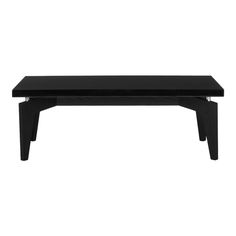 a black coffee table sitting on top of a white floor