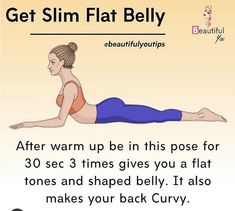 a woman doing yoga poses with the caption get slim flat belly after warm up in this pose for 30 sec 3 times gives