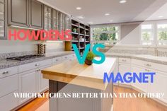 a kitchen with white cabinets and an island in the middle that says hodkins vs magnet