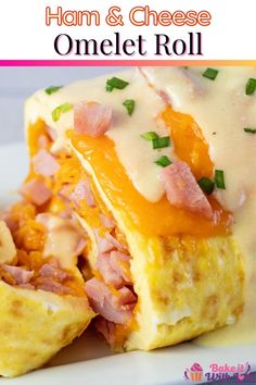 ham and cheese omelet roll on a plate