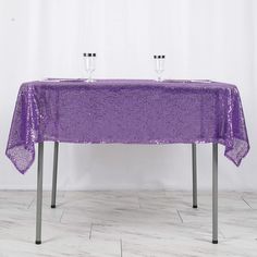 * 1 Qty : 1 Sequin Tablecloth   * Material : Glistening round sequins atop fabric   * Color : Purple   * Style : Sequin Tablecloth   * Shape : Square   * Size : 54"x54"   * Edges : Hemmed   * How to Care: Dry clean only   * Seamless, 1pc design.   * All sizes are approximate measurements   * Due to different light settings the actual color might vary a bit from the pictures Rainbow Wedding Decorations, Mother's Day Decoration, Rainbow Wedding Dress, Purple Tablecloth, Mothers Day Tea, Balloon Craft, Purple Wedding Decorations, Galaxy Birthday, Craft Feathers