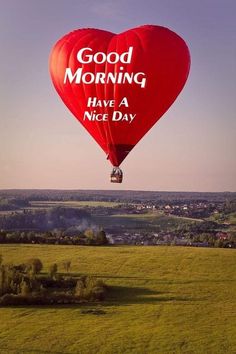 a hot air balloon with the words good morning have a nice day written on it