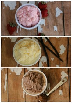 a bowl filled with ice cream next to two black sticks