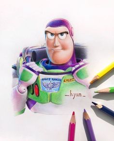 a pencil drawing of the character toy story buzz lightyear