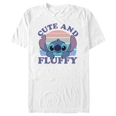 a white t - shirt that says cute and fluffyy with an image of stitched