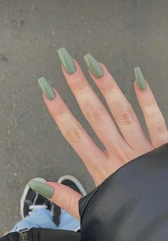 Coffin Plain Nails, Green Nails Coffin, Blush Nails, Paws And Claws, Summer Nails Colors, Pretty Acrylic Nails, Nails Inspo, Cute Acrylic Nails, Green Nails