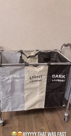 a laundry hamper with three different colors on it