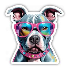 a sticker with a dog wearing sunglasses