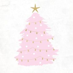 a pink christmas tree with gold stars on it