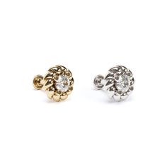 A beautiful flat back stud earring to add to your cartilage. With a modern design, this unique stud is crafted from 14k solid gold with a prong set diamond totaling 0.03 carats. It's minimalist and totally chic. You'll love wearing it! The threaded screw pin earring post is easy to insert and remove, and the flat back makes it comfortable to wear. Our screw pin flat back earring studs are made of solid 14k gold and are hypoallergenic and nickel free. Materials: * 14k solid gold  * Genuine or lab Elegant Round Plug Earrings With Internal Threading, Classic White Gold Internally Threaded Cartilage Earrings, Elegant Internally Threaded Cartilage Earrings For Anniversary, Elegant Internally Threaded Cartilage Earrings For Wedding, Elegant Yellow Gold Piercings With Screw Back, Internally Threaded White Gold Cartilage Earrings For Anniversary, White Gold Internally Threaded Cartilage Earrings For Anniversary, Elegant Round Screw Back Piercings, Elegant Round Piercings With Screw Back