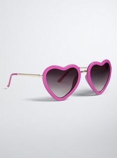 We've got hearts in our eyes! And eyes only for these sunglasses. The festival-ready shades sport magenta heart-shaped frames that are cute meets retro. 100% UV Protection. Man-made materials. Imported. The best plus size women's heart shaped sunglasses eyewear in pink. Heart-shaped Beach Sunglasses With Gradient Lenses, Heart-shaped Sunglasses With Heart Print For Summer, Heart-shaped Plastic Sunglasses With Mirrored Lenses, Heart-shaped Sunglasses With Heart Print, Heart Print Sunglasses For Valentine's Day Beach Outing, Heart-shaped Mirrored Sunglasses, Heart-shaped Sunglasses With Uv Protection For Summer, Summer Heart-shaped Sunglasses With Uv Protection, Fun Summer Sunglasses With Heart Print