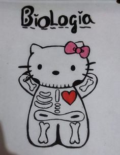 a hello kitty skeleton sticker with a bow on it's head and the words biologia written in spanish