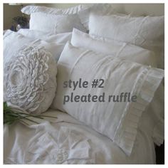 white pillows with ruffles and flowers on them that say style 2 pleated ruffle