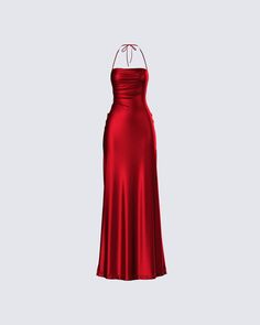 Turn up the heat with every step in this red metallic gown ❤️ Crafted from metallic knit fabric and complete with tie-back detailing, a low back, and a cowl neckline - this look will have you bringing out everyone’s passionate side 🥵 Fancy Christmas Dress, Libra Szn, Metallic Gown, Outfit Collages, Chrome Red, Fancy Short Dresses, Red Carpet Outfits, Metallic Knit, Long Red Dress