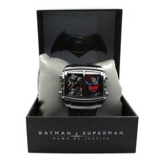 This Batman V Superman "Battle Mode" Exclusive Mens Watch (BVS9063) is an exclusive design and limited to 1000 pieces world-wide. This watch is is an exclusive watch that was released in conjunction with the Batman V Superman "Dawn of Justice" movie. This style embodies the latest Man of Steel and The Dark Knight logos and images on a watch with a clean, sporty look and feel. This watch features dual time modes one for Superman and one for Batman. Perfect for managing two time zones like Gotham Superman Dawn Of Justice, Knight Logo, Dawn Of Justice, Time Zones, Batman V, Man Of Steel, Sporty Look, Dark Knight, Gotham