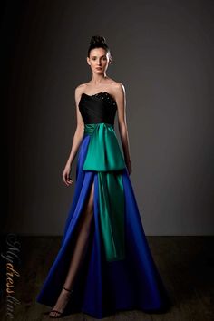 Looking for a satin dress that will make you feel like a million bucks? Look no further than the Ziad Germanos ZG33. This stunning piece comes in a beautiful shade of blue that is perfect for any formal occasion. The intricate beading on the bodice adds just the right amount of sparkle and the ruched waistline flatters your figure. Whether you're attending a wedding or a gala, this dress is sure to turn heads. Black Frock, A Line Evening Dress, Satin Dress Long, Strapless Sweetheart Neckline, Strapless Gown, Satin Gown, Chiffon Gown, Dress Cover, Formal Gowns