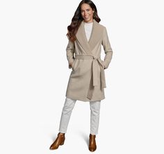 Wool-Blend Coat with Removable Knit Collar Elegant Outerwear With Shawl Collar For Daywear, Elegant Shawl Collar Outerwear For Daywear, Johnston Murphy, Wool Blend Coat, Knitted Shawls, Notched Collar, Princess Seam, Knit Collar, Shawl Collar