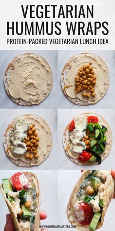 the instructions for how to make vegetarian hummus wraps