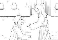 the woman is giving her son something to him coloring page for jesus and his mother