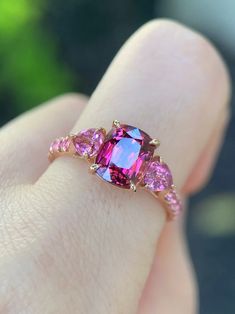 Sweet Pink Heart Shaped Tourmaline Ring Purple Pink Tourmaline | Etsy Purple Cute Things, Pink Ruby Ring, Hot Pink Engagement Ring, Pink Heart Cut Gemstone Jewelry, Pink Ruby Gemstone Ring For Anniversary, Hot Pink Ring, Pink Ruby Ring With Accent Stones For Promise, Pink Ruby Ring With Accent Stones For Wedding, Pink Sapphire Heart Cut Jewelry