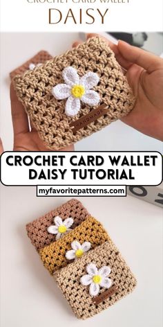 crochet card wallet with flowers on it