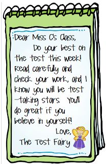 a handwritten note with the words dear miss c's class do your best on the test